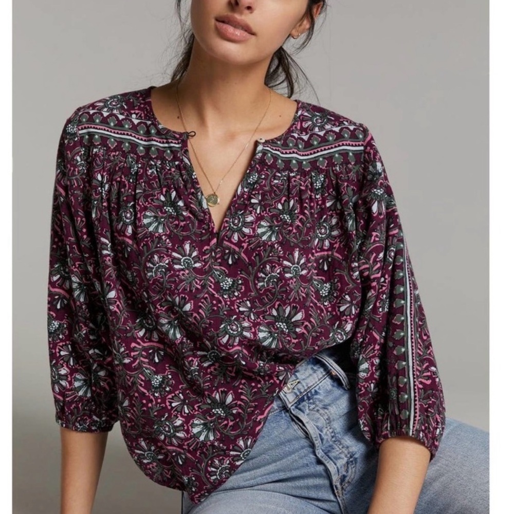 Anthropologie Omika cotton/linen peasant Blouse in Dolman‎ sleeve M boho folk